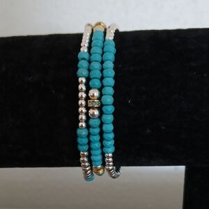 Turquoise and Silver Beaded Bracelet Set Of 3